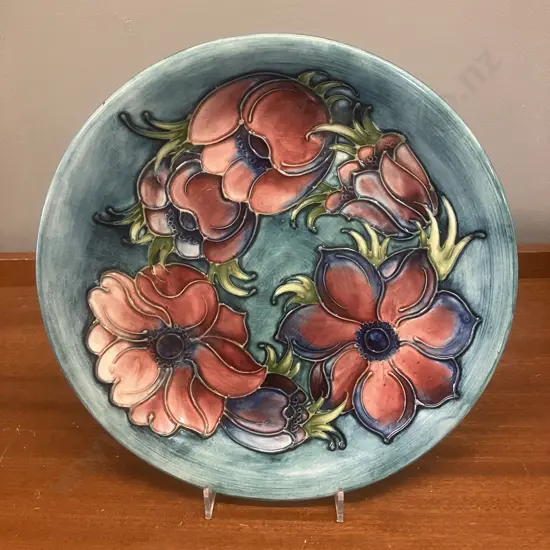 Vintage Moorcroft Pottery Anemone Pattern 26cm Plate, Signed