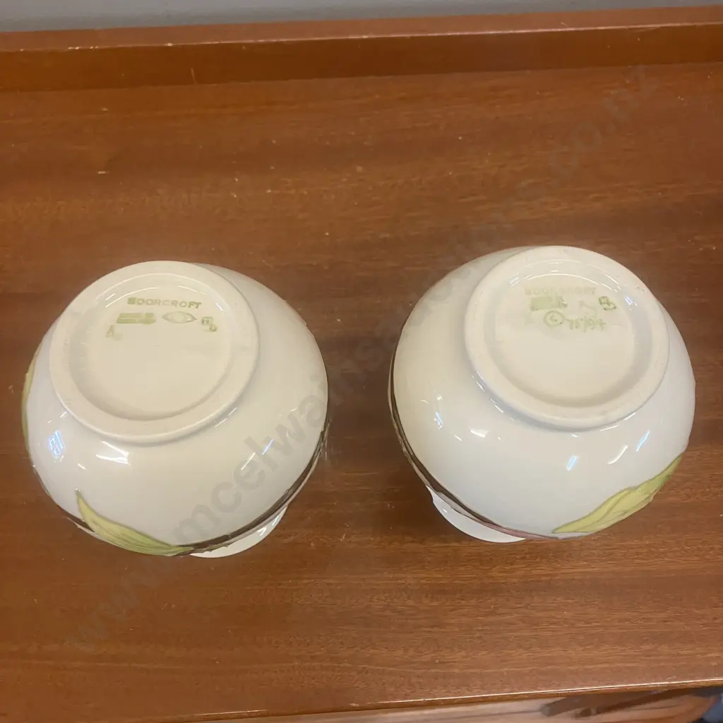 Pair of Moorcroft Magnolia Pattern Posy Vases. 13.5cm (1 Has a Chipped Rim) Image 1++