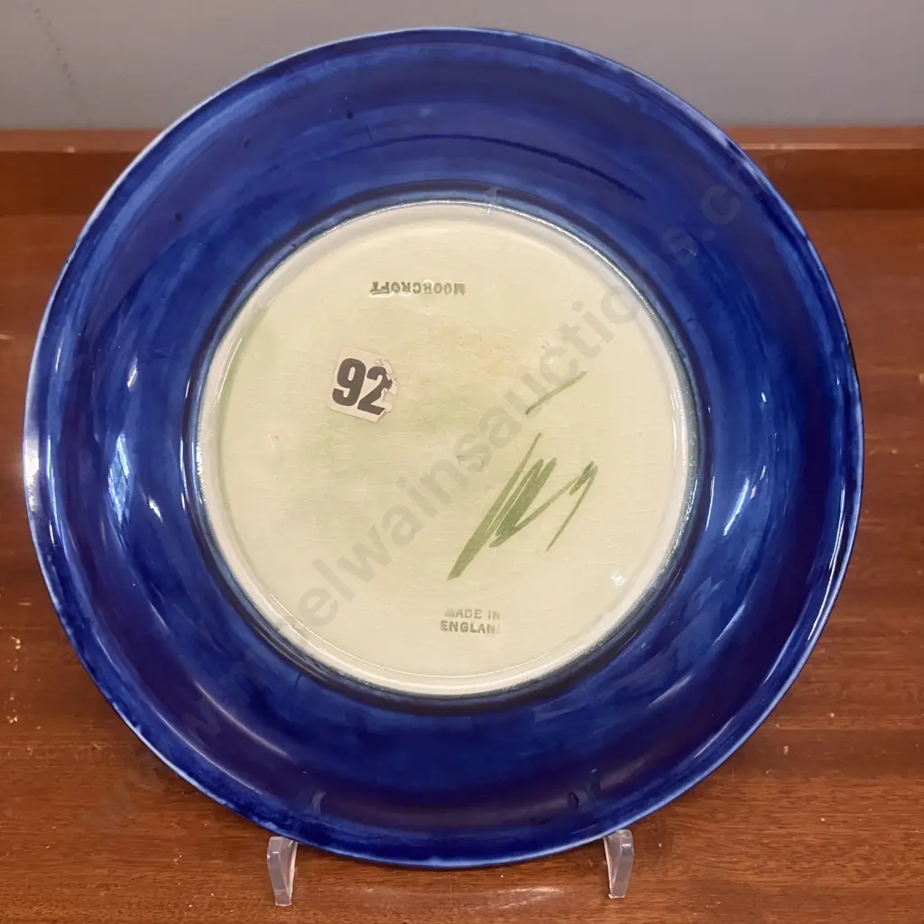 Vintage Moorcroft Pottery Magnolia Pattern On Cobalt Blue Shallow Dish, Signed. 3.5 x 18.5cm Image 1++