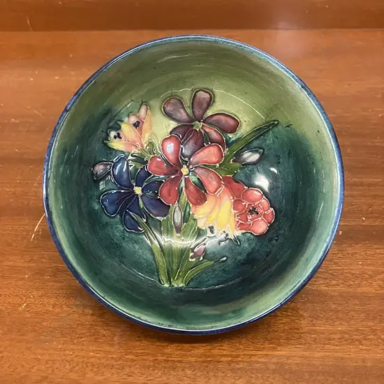 Moorcroft Pottery Spring Flowers Pattern Bowl. 5 x 11cm