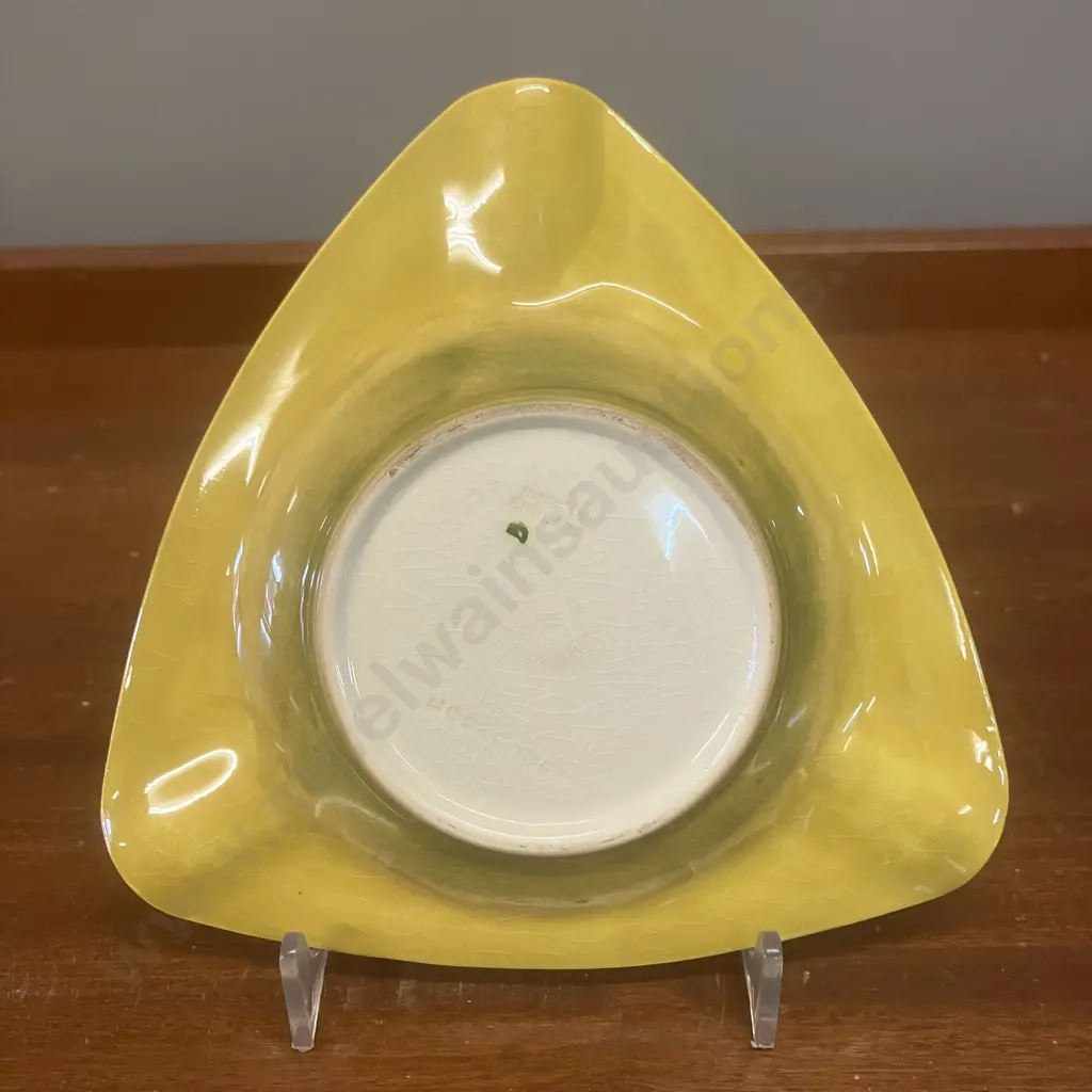 Moorcroft Pottery Hibiscus Pattern On Yellow Triangular Ashtray. 14cm Image 1++