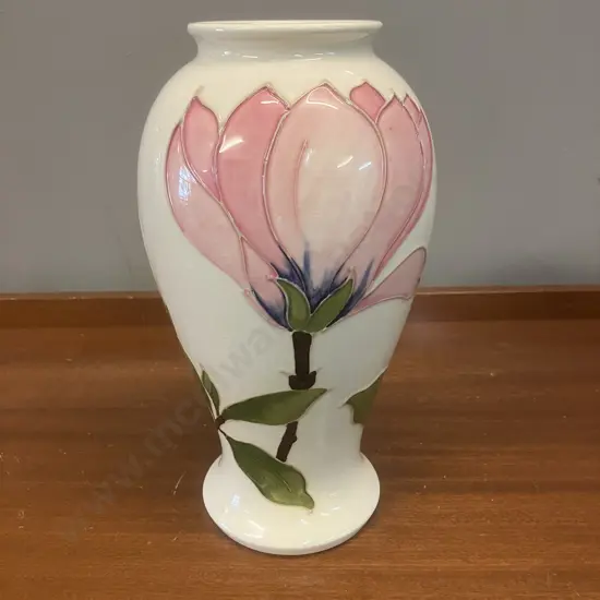 Moorcroft Magnolia Pattern Baluster Shape Vase. Signed. 26cm (As Found)