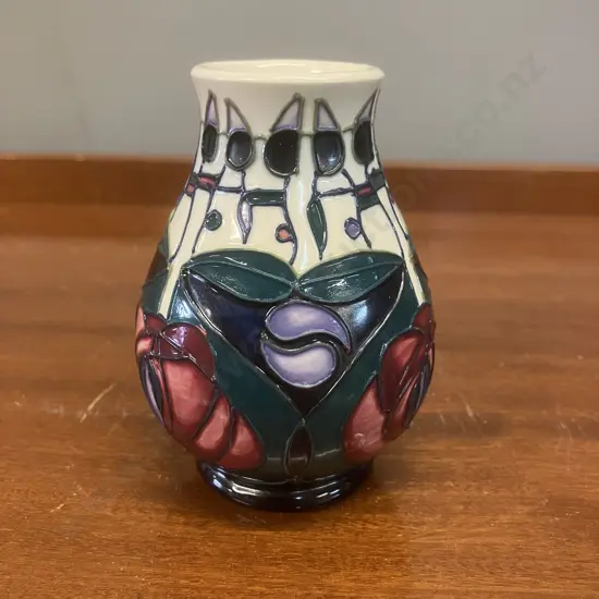Moorcroft Pottery 'Tribute To Charles Rennie Mackintosh' Bud Vase by Rachel Bishop 1995. H9.5cm