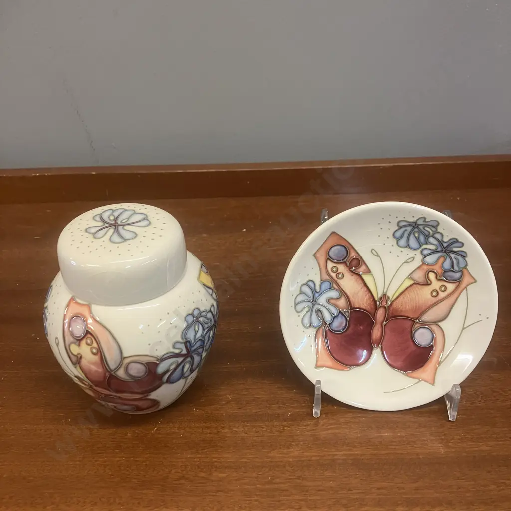 Moorcroft Butterfly Pattern Ginger Jar 10.5cm & Butterfly Pin Dish 10.5cm Image 1++