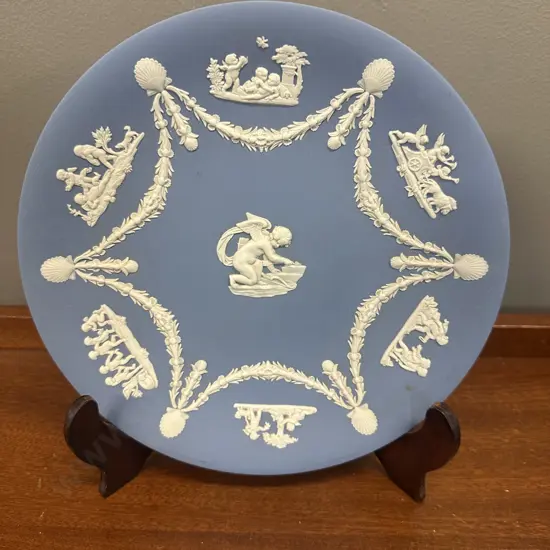 Wedgwood Blue & White Jasperware Cupid Decorative Plate Dia23cm.