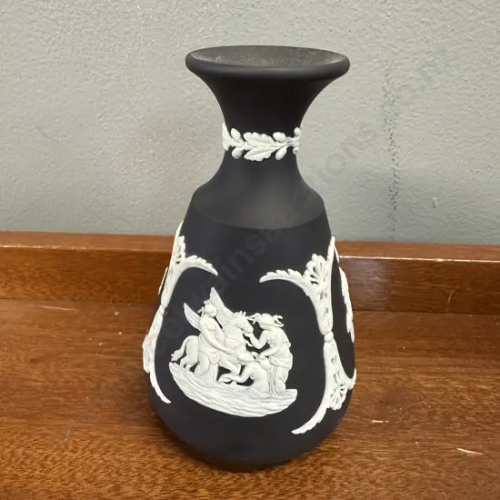 Wedgwood Black & White Jasperware Bud Vase H12cm.
