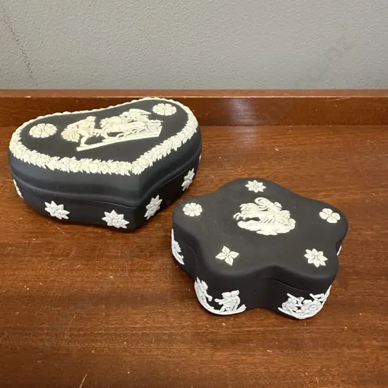 Wedgwood Black Jasperware Trinket Dishes Including Heart & Star Shape