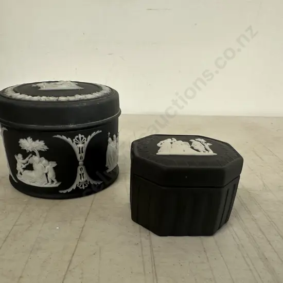 Wedgwood Black Jasperware Octagonal & Round Trinket Dishes