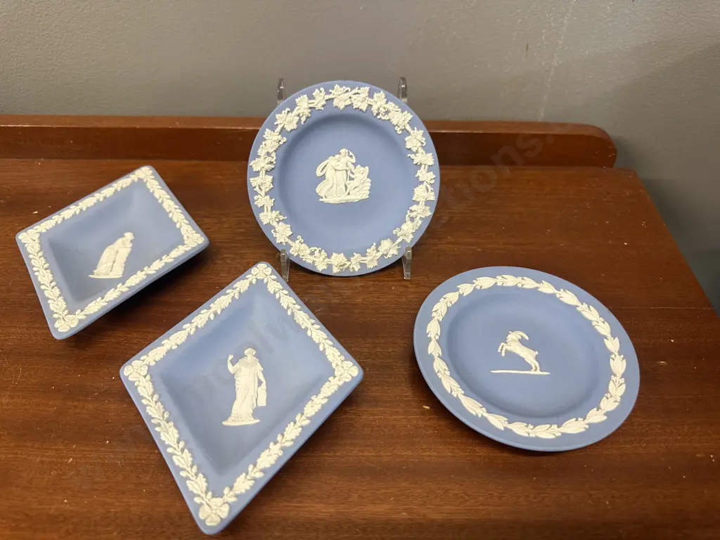  Wedgwood Blue & White Jasperware Dishes Including Round & Diamond Shape Image 1++