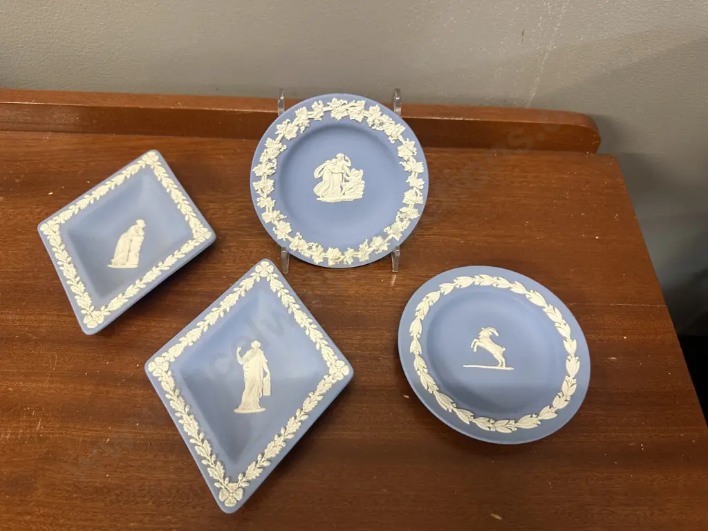  Wedgwood Blue & White Jasperware Dishes Including Round & Diamond Shape Image 1++