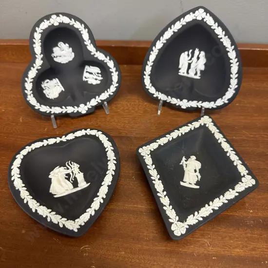 Selection Of Wedgwood Black Jasperware Pin Dishes Neo Classical Relief Detail