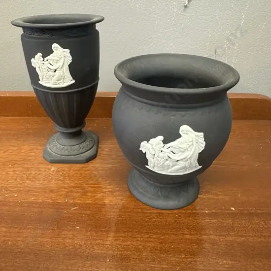 Wedgwood Black & White Jasperware Vases Including Urn Style & Posy Vase