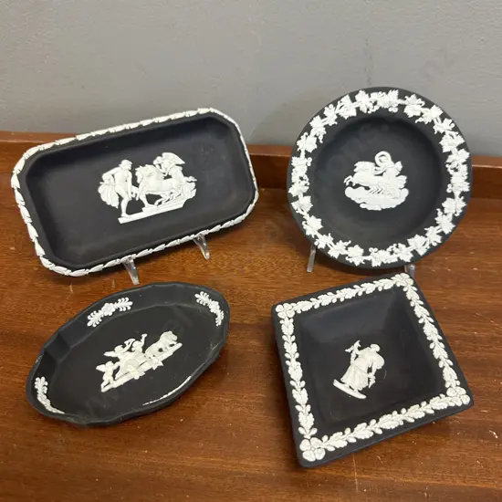 Selection Of Wedgwood Black Jasperware Pin Dishes Etc