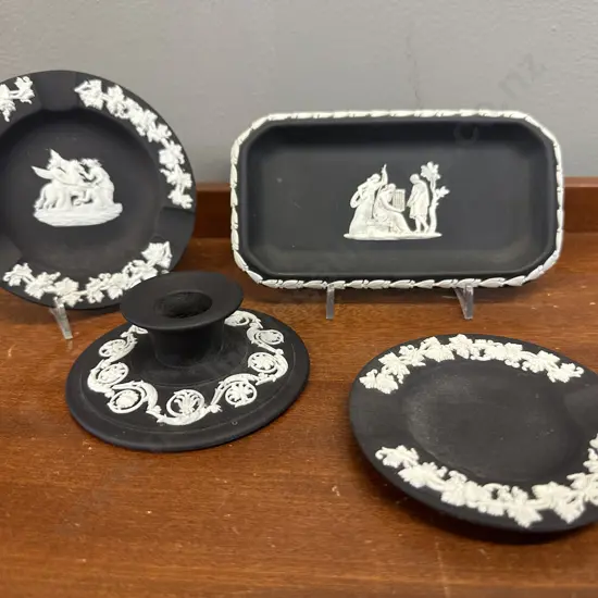 Selection Of Wedgwood Black Jasperware Pin Dish, Ashtray Etc