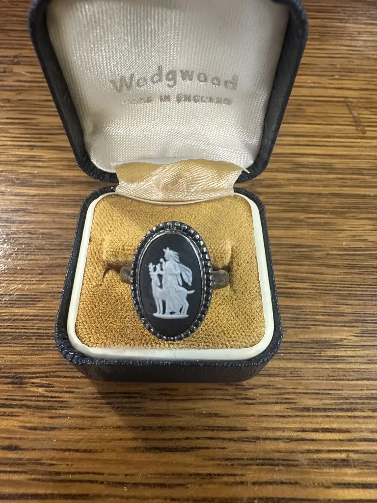 Vintage Wedgwood Unique Sterling Silver Ring Black Jasperware Image 1++