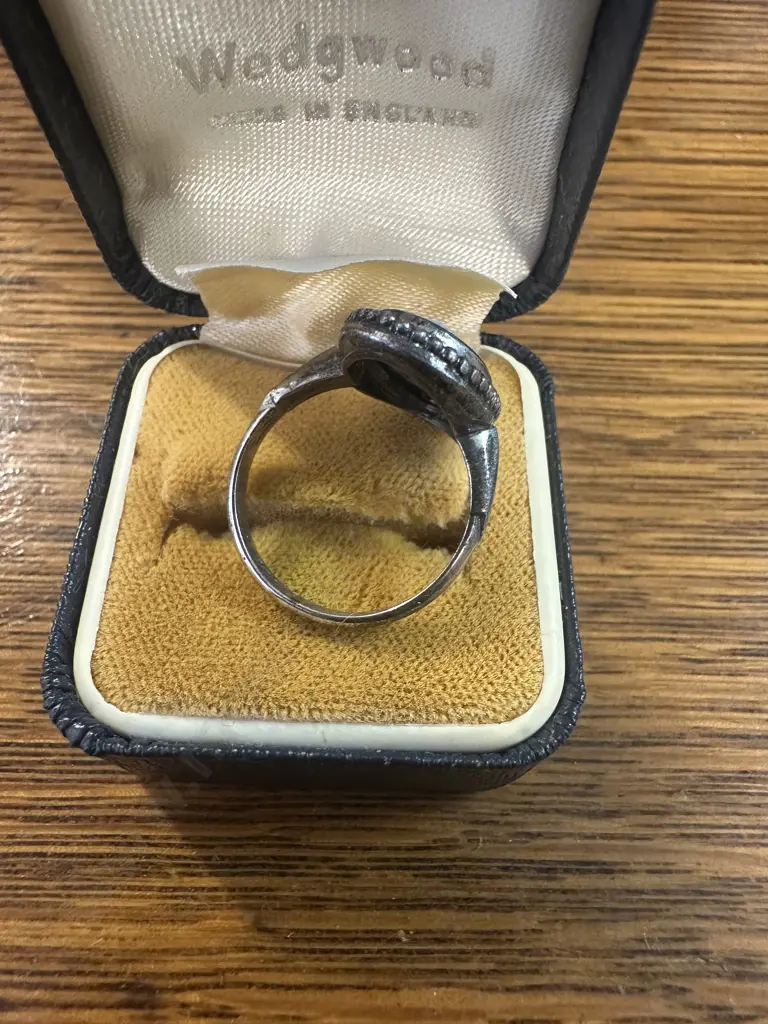 Vintage Wedgwood Unique Sterling Silver Ring Black Jasperware Image 1++