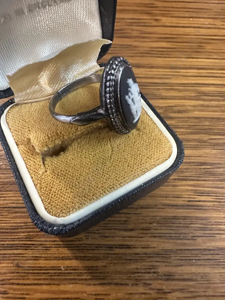 Vintage Wedgwood Unique Sterling Silver Ring Black Jasperware Image 1++