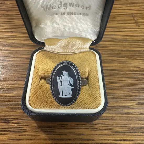 Vintage Wedgwood Unique Sterling Silver Ring Black Jasperware