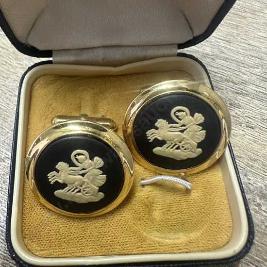 Vintage Wedgwood Cufflinks Black Jasperware Gold Plated 5 Microns