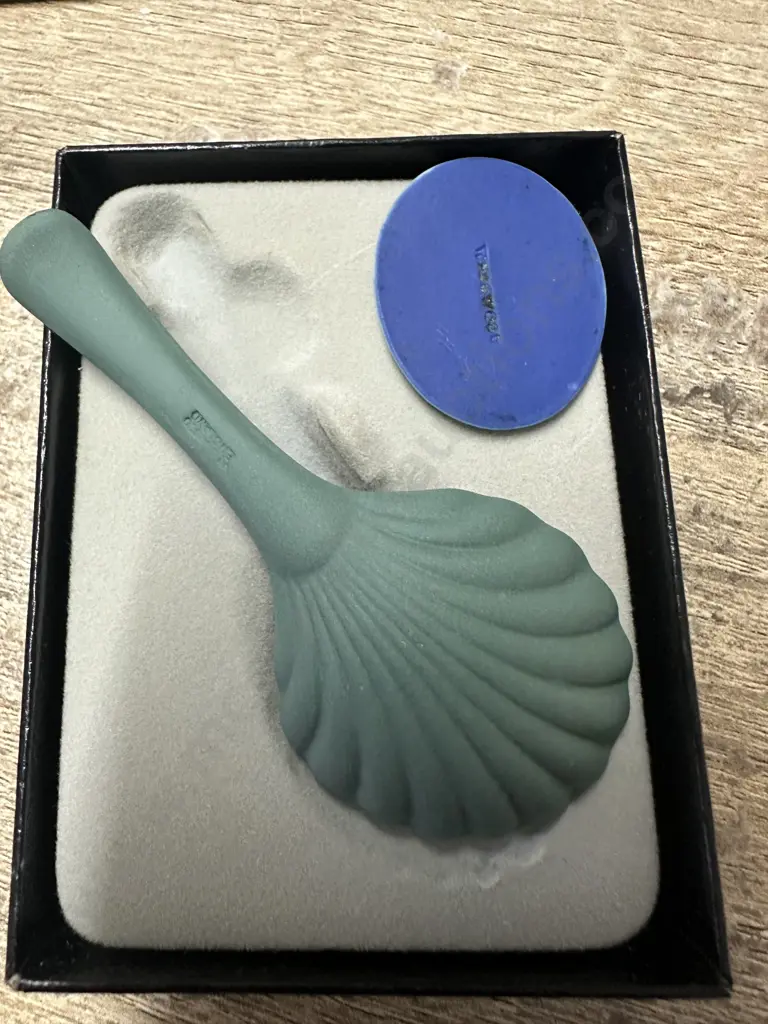 Wedgwood Blue Jasperware Cameo From A Brooch & Teal Green Christening Spoon Image 1++