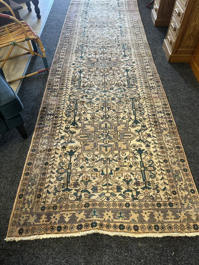 Large Persian Floor Runner Beige/Cream/Green/Mauve L462,W122cm Image 1++