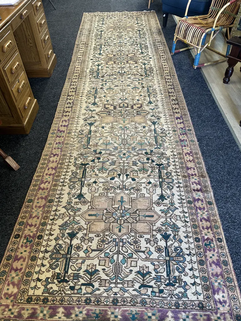 Large Persian Floor Runner Beige/Cream/Green/Mauve L462,W122cm Image 1++