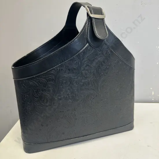 Black Leather Look Patterned Magazine Holder H38,W36cm.