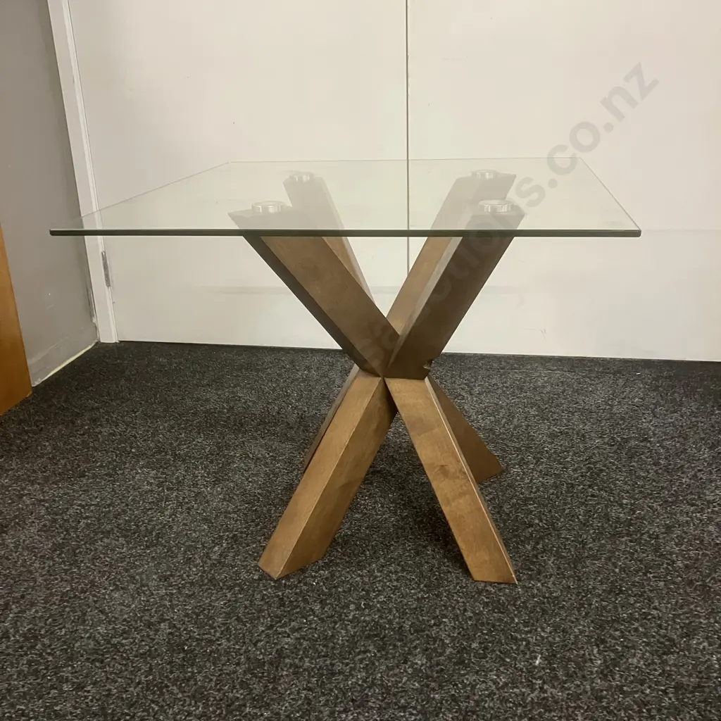 Square Glass Topped Side table With Crossed Legs Base. 55 x 65cm Image 1++