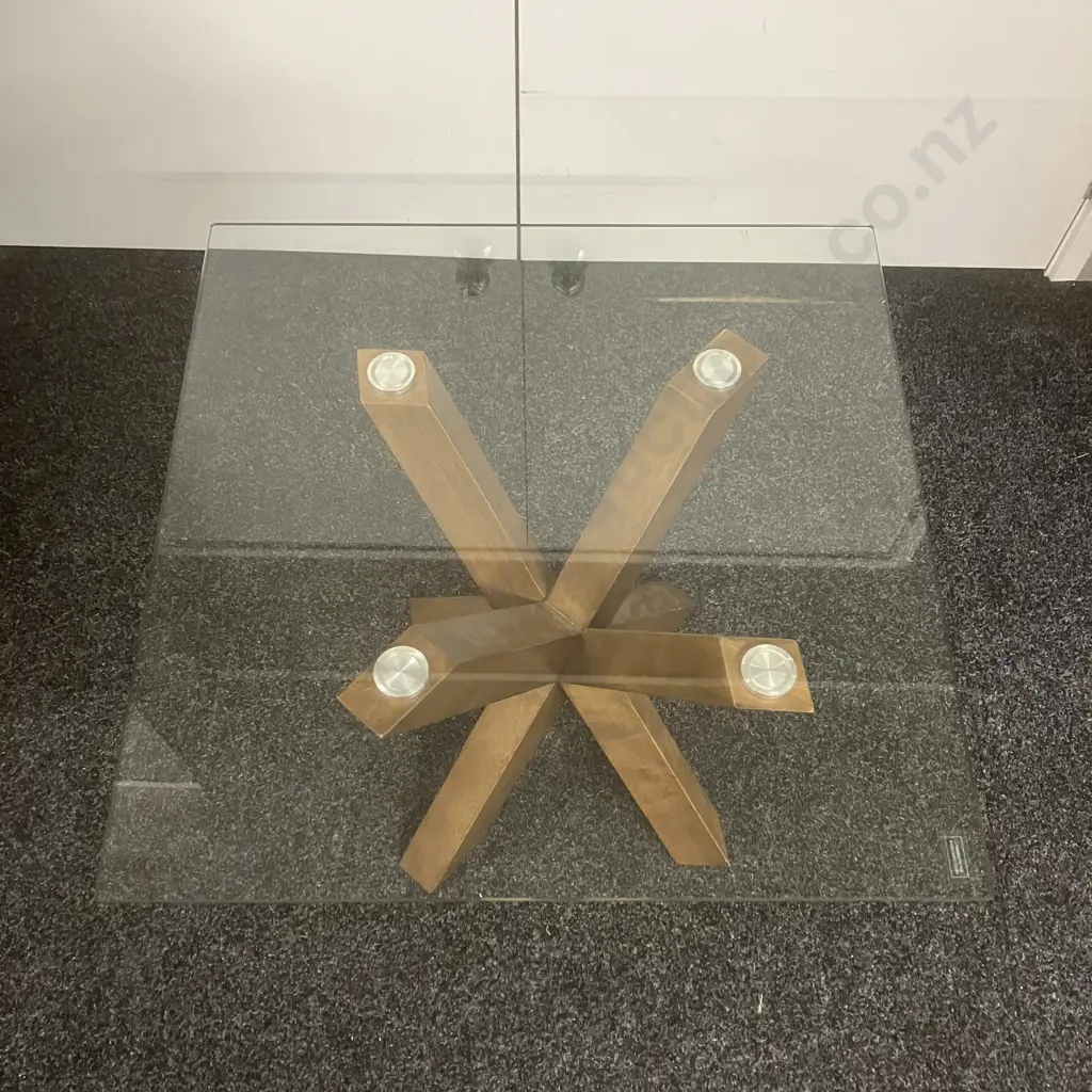 Square Glass Topped Side table With Crossed Legs Base. 55 x 65cm Image 1++
