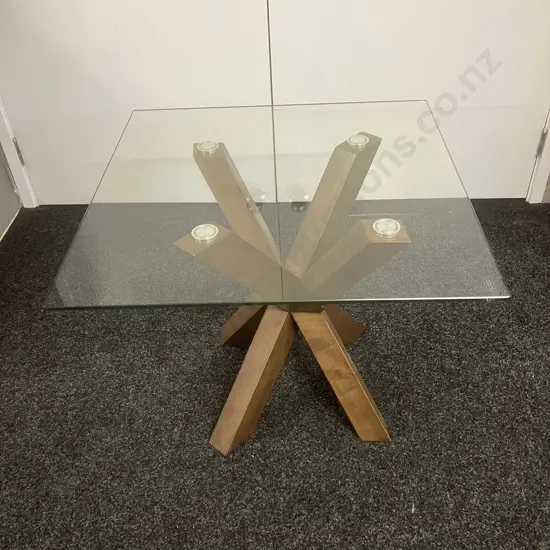 Square Glass Topped Side table With Crossed Legs Base. 55 x 65cm