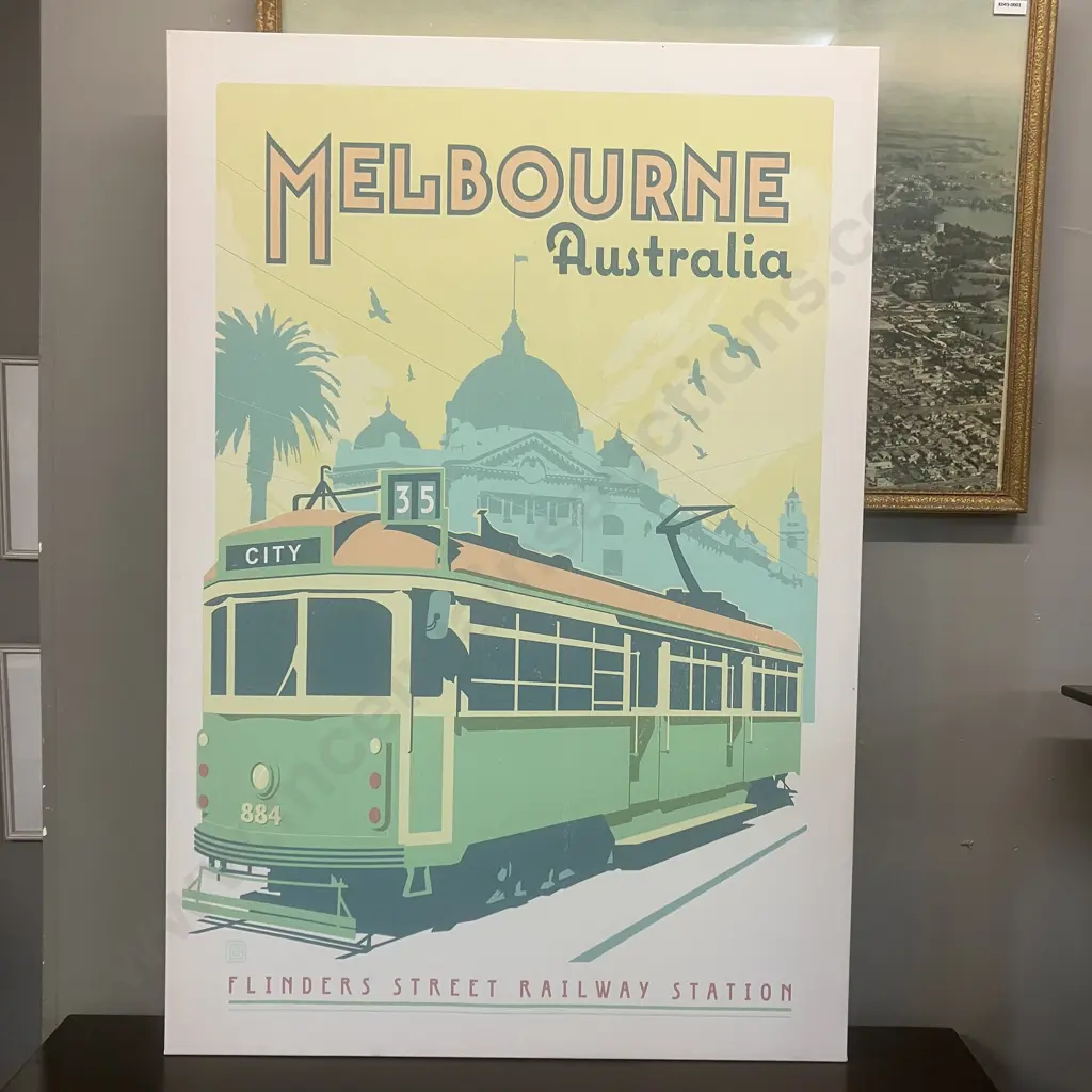 Vintage Melbourne Australia Tram Travel Poster Canvas Print. 95 x 65cm Image 1++
