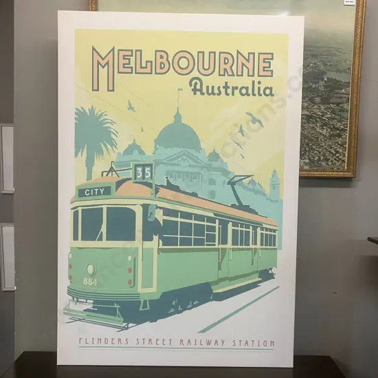 Vintage Melbourne Australia Tram Travel Poster Canvas Print. 95 x 65cm