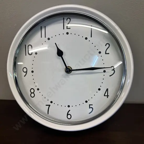 White Kerridge Battery Operated Clock W25cm.
