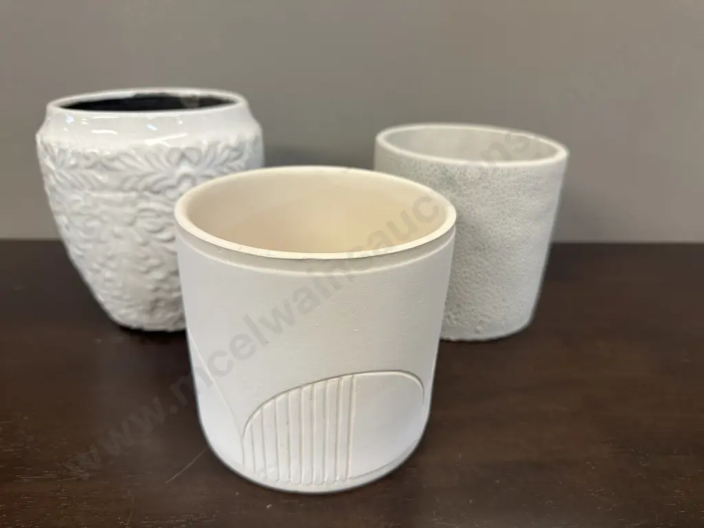Planter Pots x3 Including Im Pres Etc Cream Patterned Image 1++