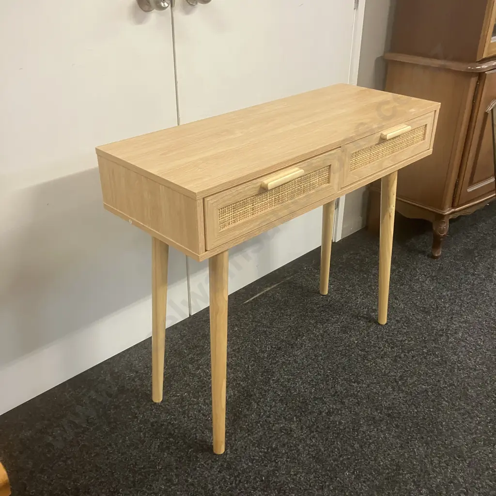 Two Drawer Console Table With Cane Detail. H78 W90 D36cm Image 1++
