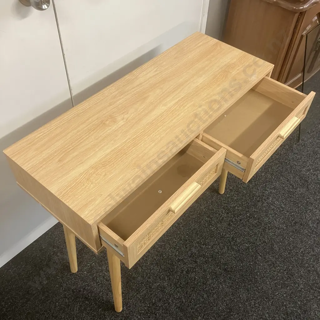 Two Drawer Console Table With Cane Detail. H78 W90 D36cm Image 1++