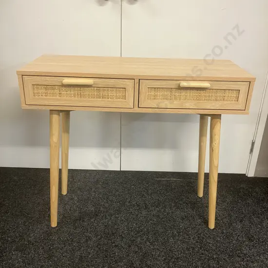 Two Drawer Console Table With Cane Detail. H78 W90 D36cm