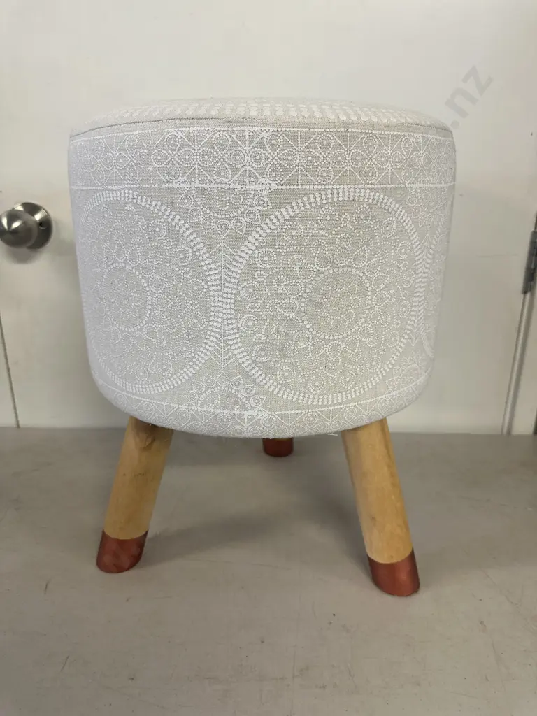 Ombre Home Bohemian Bliss Printed Footstool, Natural Legs H44, Dia35cm. Image 1++