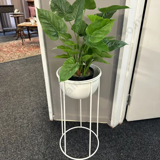 Faux Plant & Cream Metal Plant Holder H56cm.