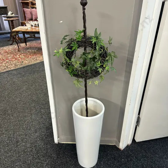 Ivy Wreath TopiaryOn Dark Brown Metal In Cream Tapered Floor Vase H100cm.