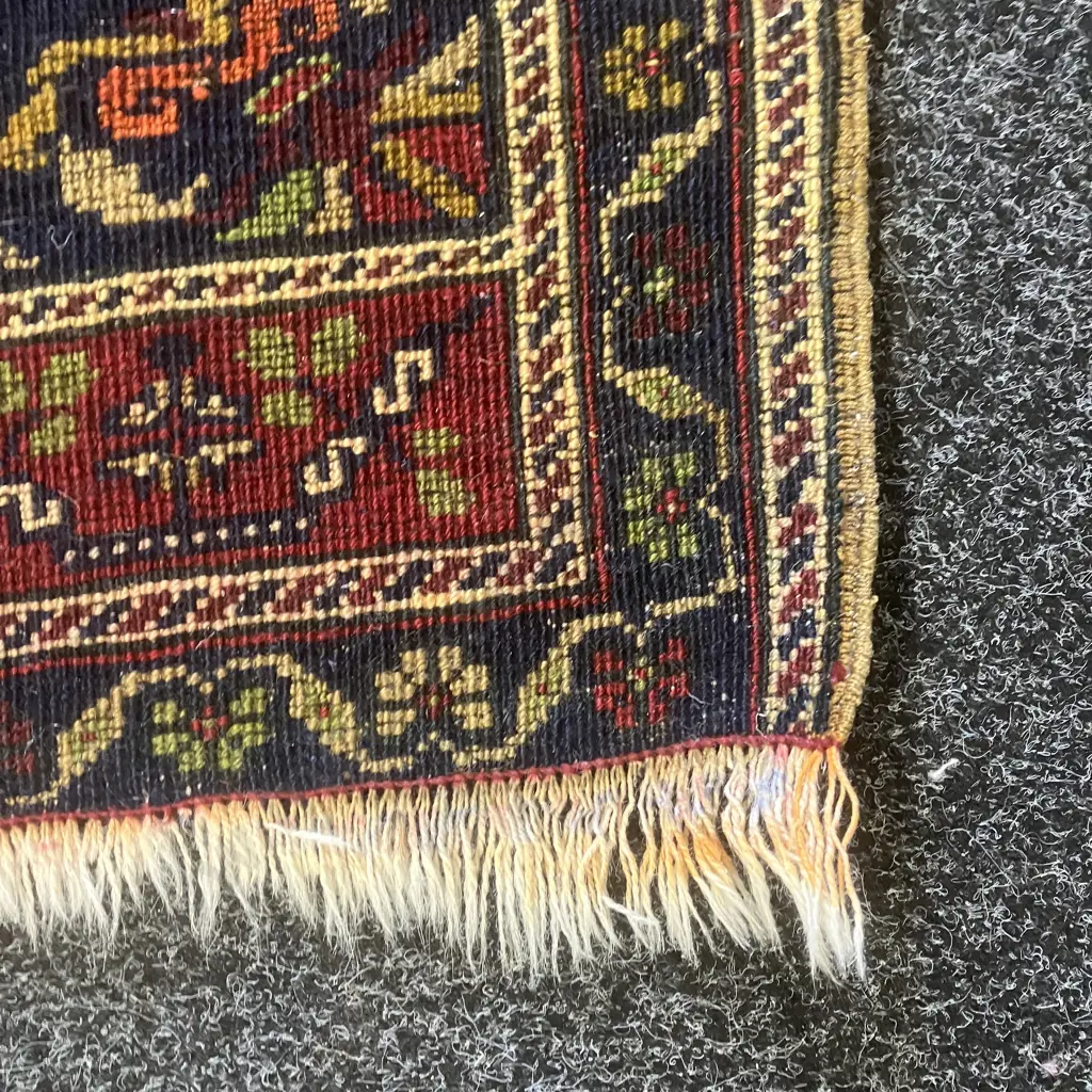 Vintage Hand Knotted Turkish Rug - Blues & Reds 116 x 63cm Image 1++