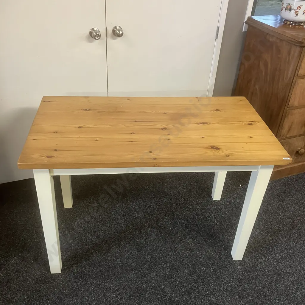 Recycled Pine Rectangular Kitchen Table With Pale Yellow Painted Legs . H78 W122 D68.5cm Image 1++