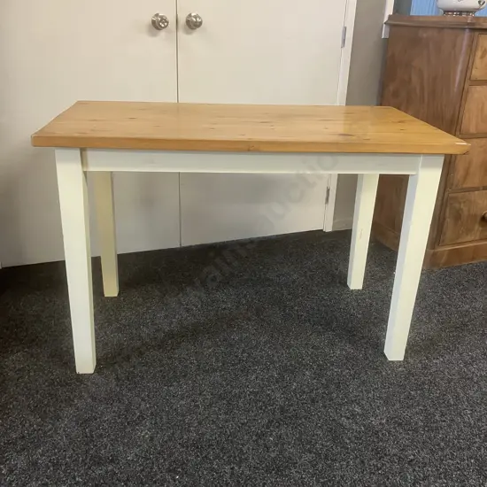 Recycled Pine Rectangular Kitchen Table With Pale Yellow Painted Legs . H78 W122 D68.5cm
