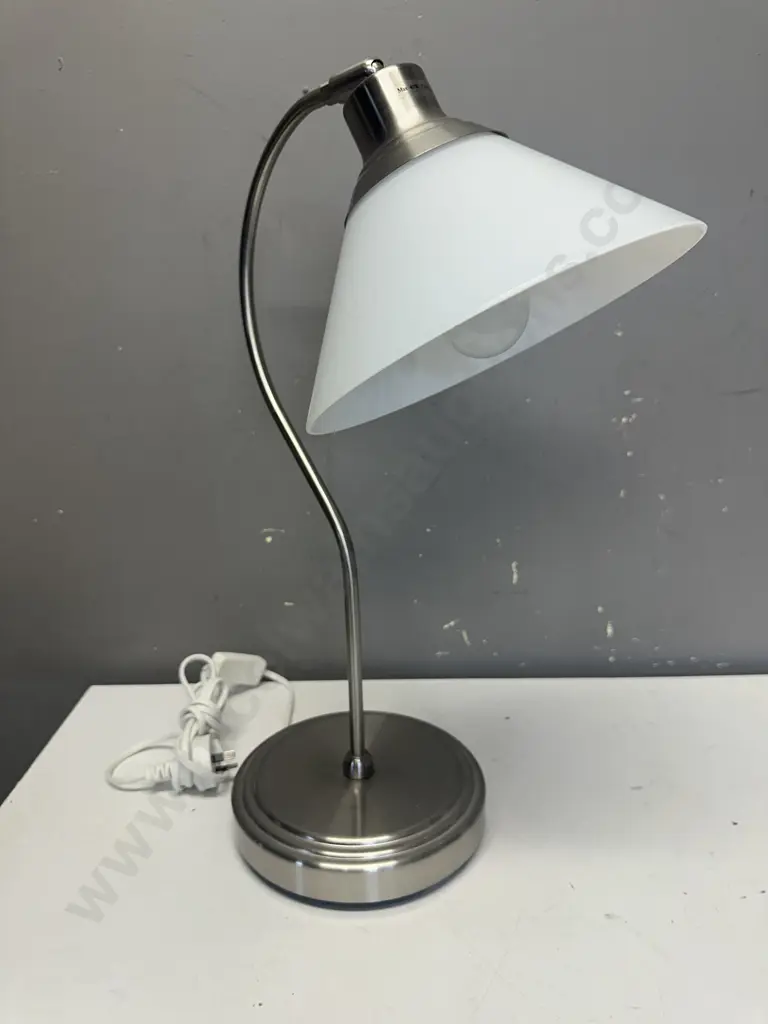 Ikea Table Lamp Chrome Coloured Base & White Shade Image 1++