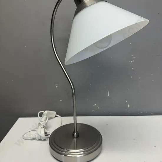Ikea Table Lamp Chrome Coloured Base & White Shade