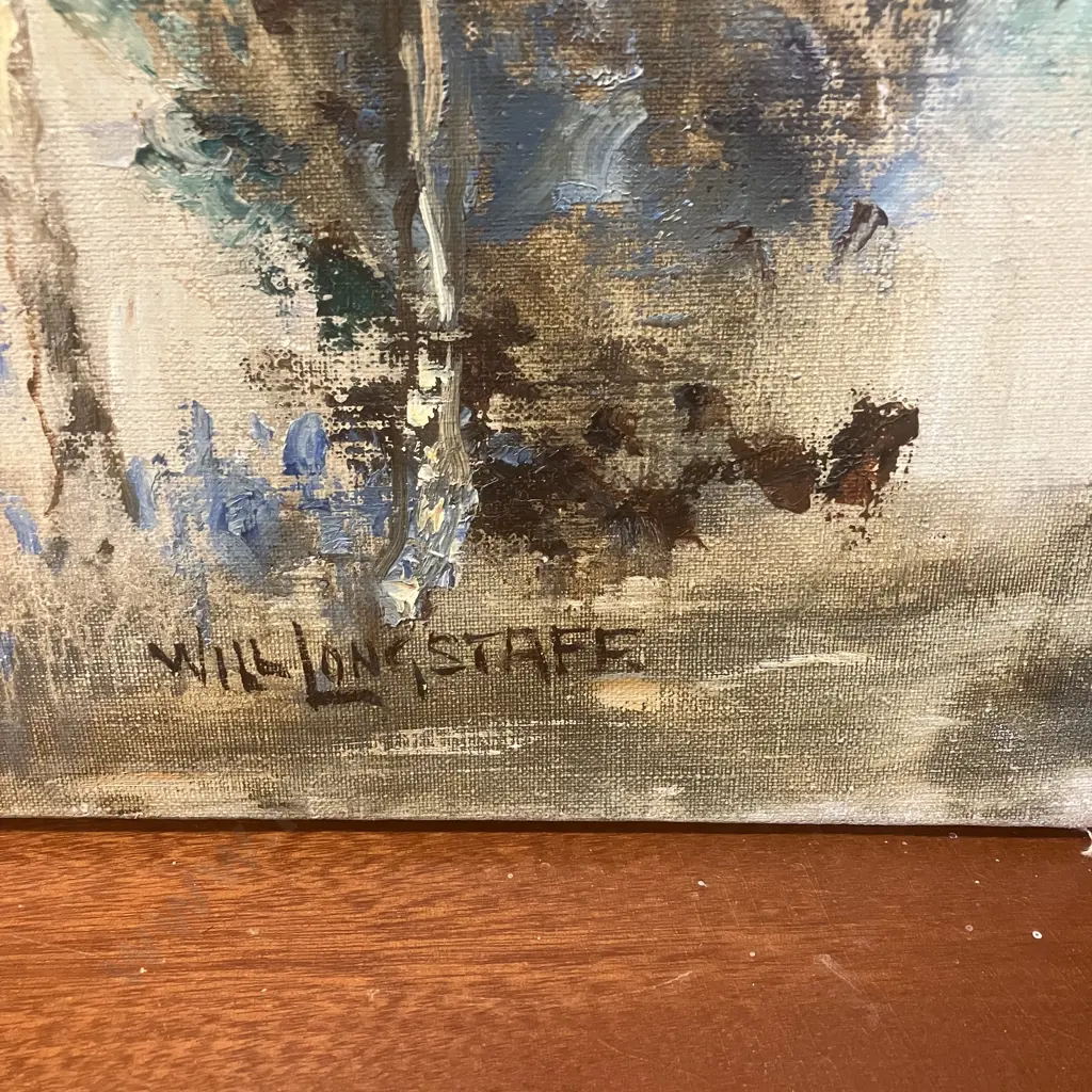 Will Longstaff Original Oil On Canvas - Lake Scene With Boats & Trees Signed. 64 x 89cm Image 1++