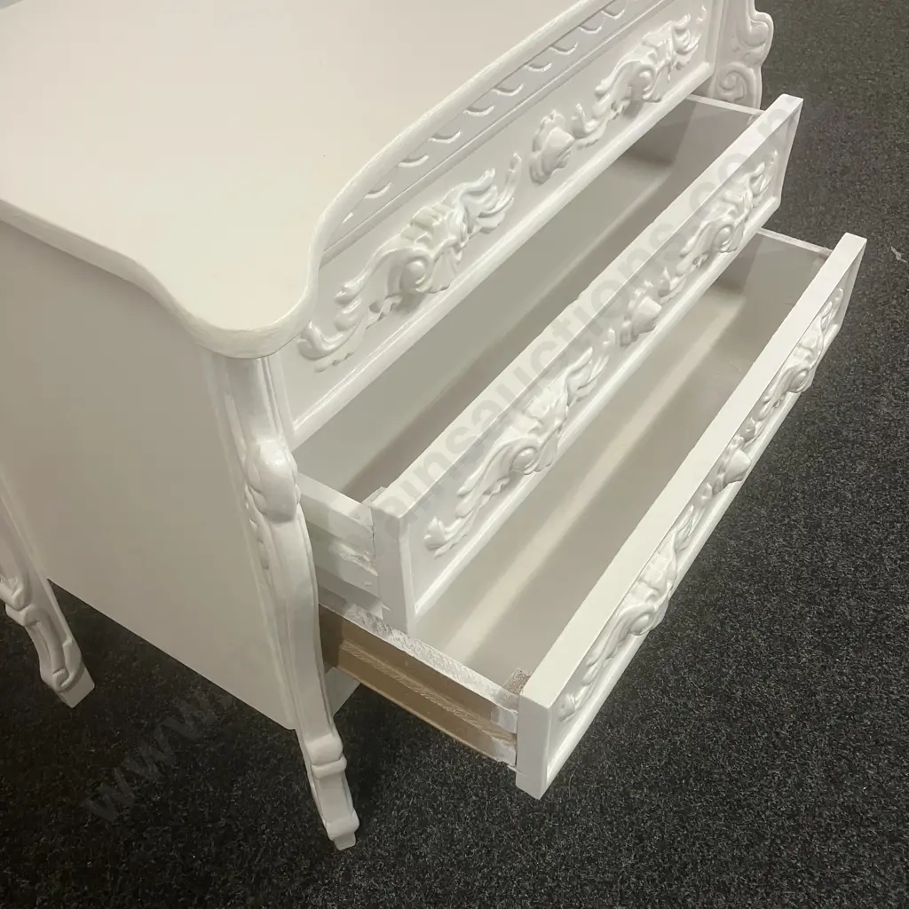 Chateau French Style White Painted Chest Of 3 Drawers. H79 W104.5 D50cm Image 1++