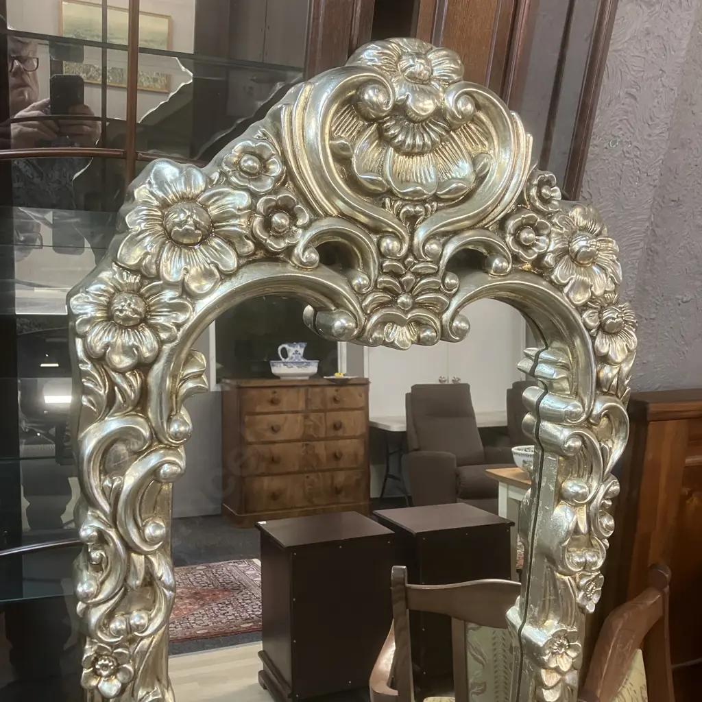 Silver Coloured Ornate Wall Mirror. L167 W59 D5.5cm Image 1++