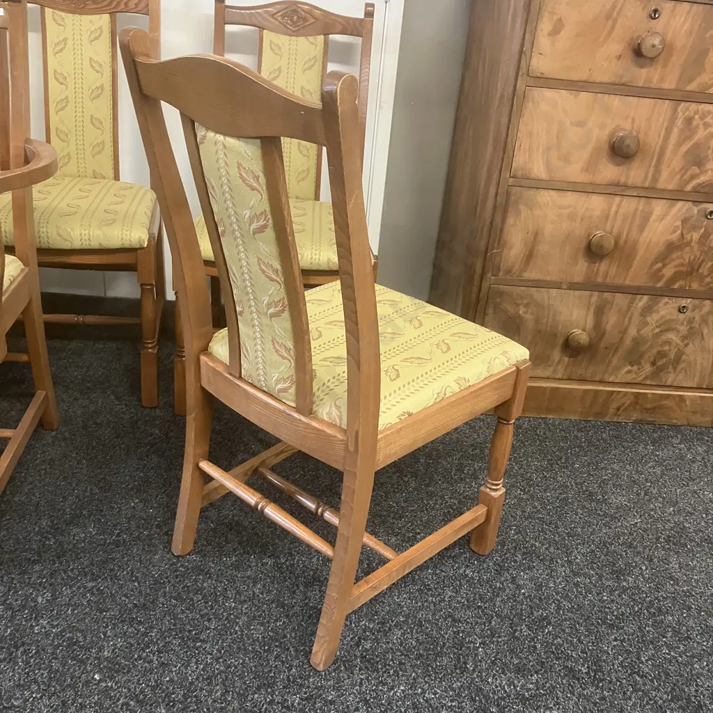 Set of 6 Jaycee Furniture (Brighton England) Solid Oak Upholstered Back Dining Chairs Including 2 Carvers Image 1++