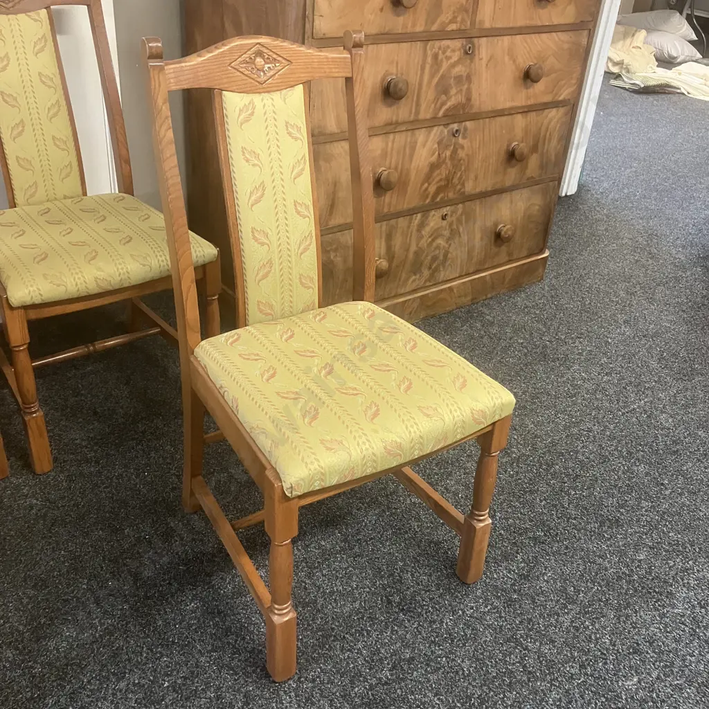 Set of 6 Jaycee Furniture (Brighton England) Solid Oak Upholstered Back Dining Chairs Including 2 Carvers Image 1++